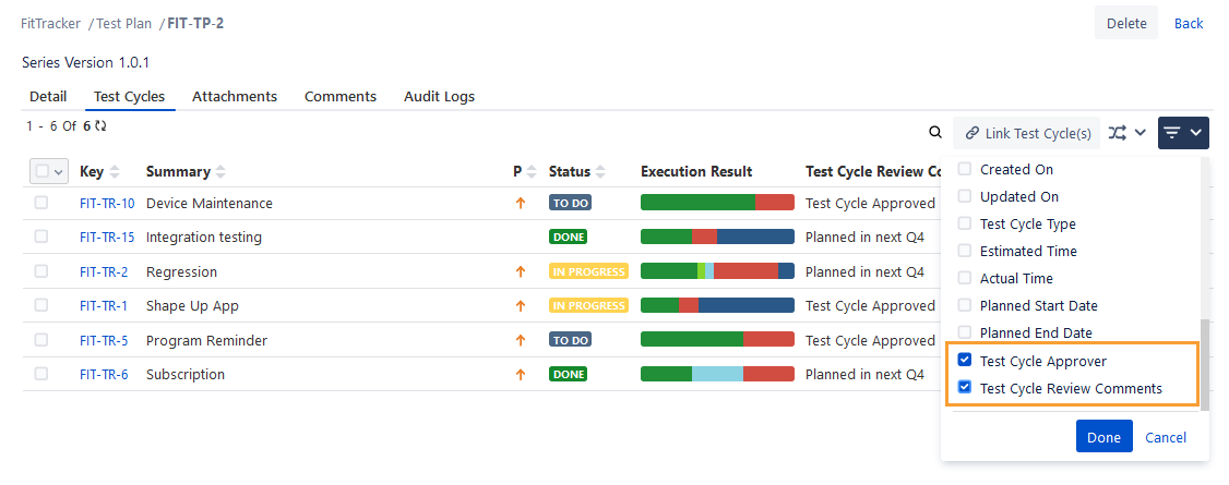 Apply Filter on Test Cycle Tab Apply Filter on Test Cycle Tab