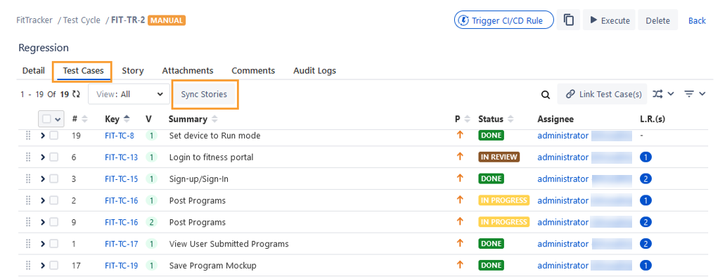 Sync Stories Test Cycle Page Sync Stories Test Cycle Page