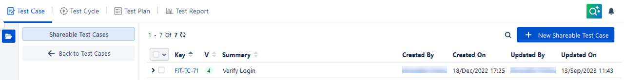 Shareable Test Cases Section Shareable Test Cases Section