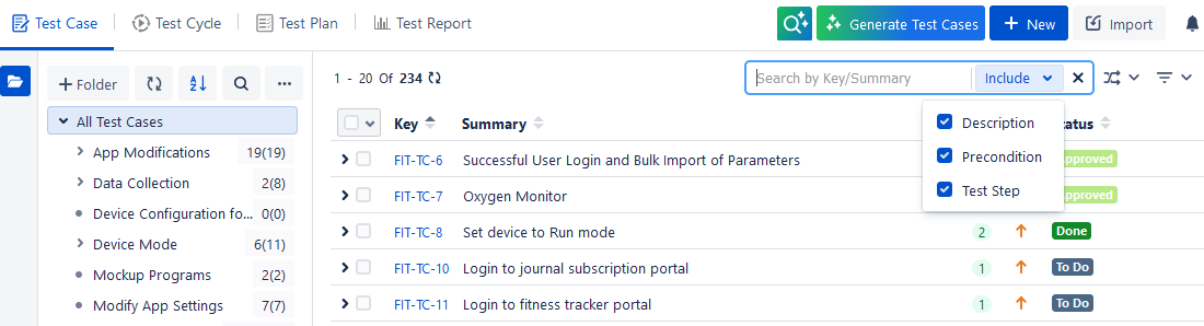 Search Test Case Option Search Test Case Option