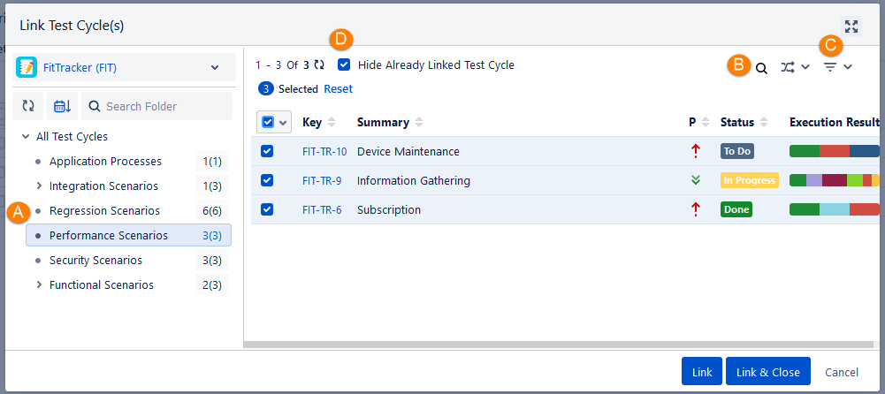 Link Test Cycles Screen Link Test Cycles Screen