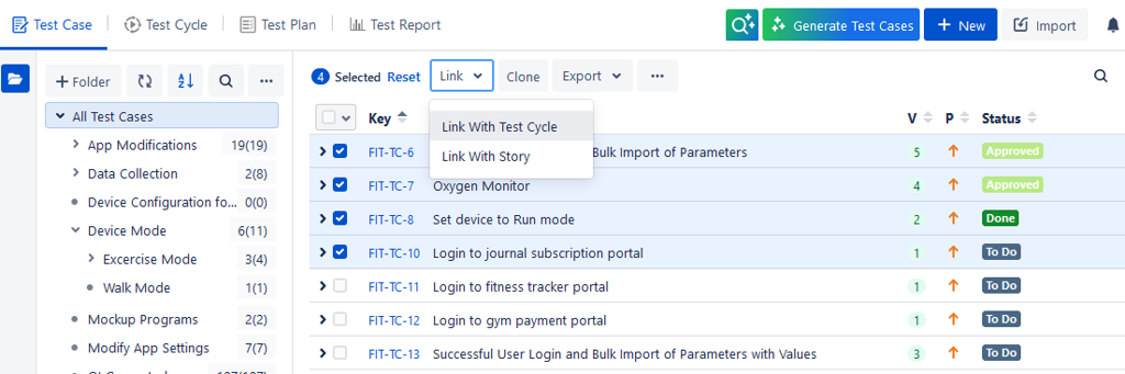 Link with Test Cycle Option on TC List View Link with Test Cycle Option on TC List View