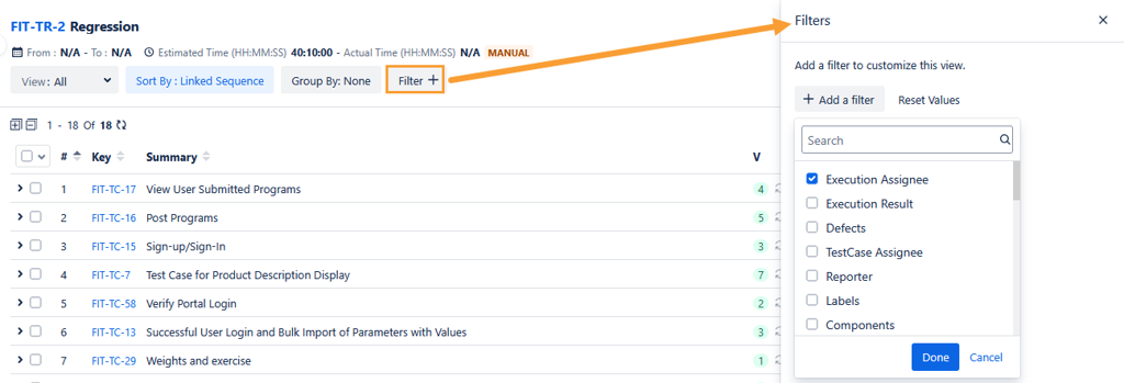 Execution Assignee Filter Execution Assignee Filter
