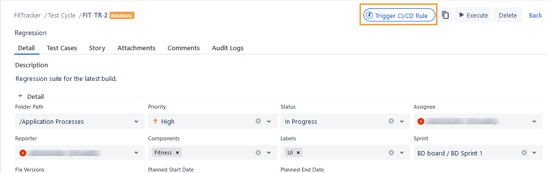Trigger CI/CD Rule button Trigger CI/CD Rule button