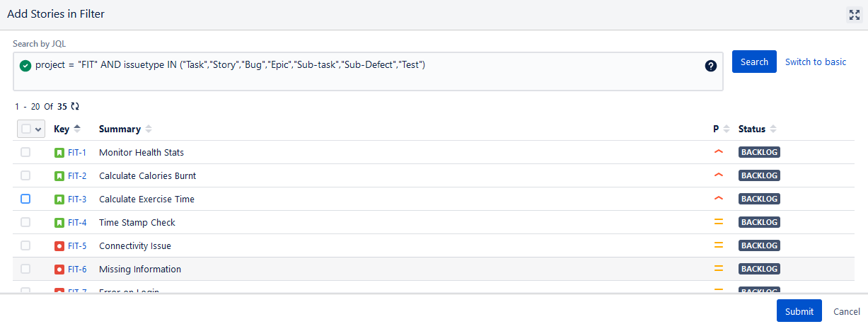 Switch to JQL Switch to JQL