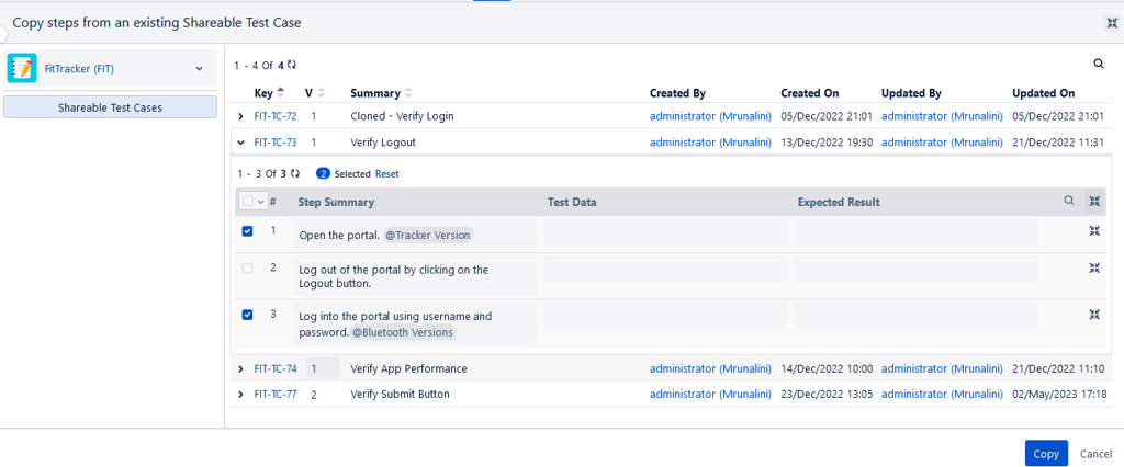 Copy Steps from Shareable Test Case Copy Steps from Shareable Test Case