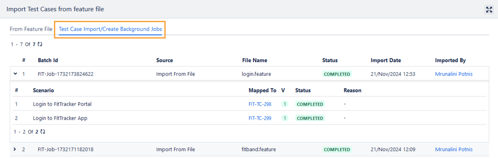 Test Case Import/Create Background Jobs View Import Progress