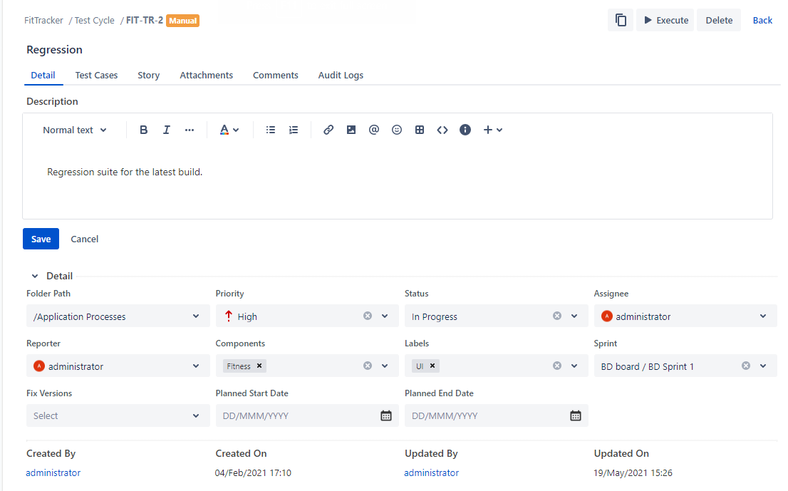 Inline Editing of Test Cycle Inline Editing of Test Cycle
