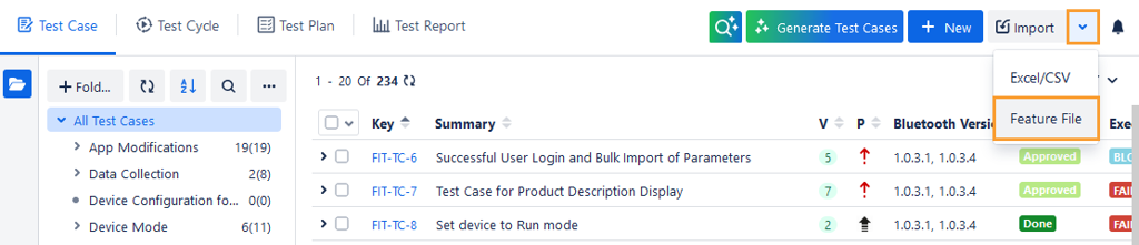 Import Feature File Feature File Option