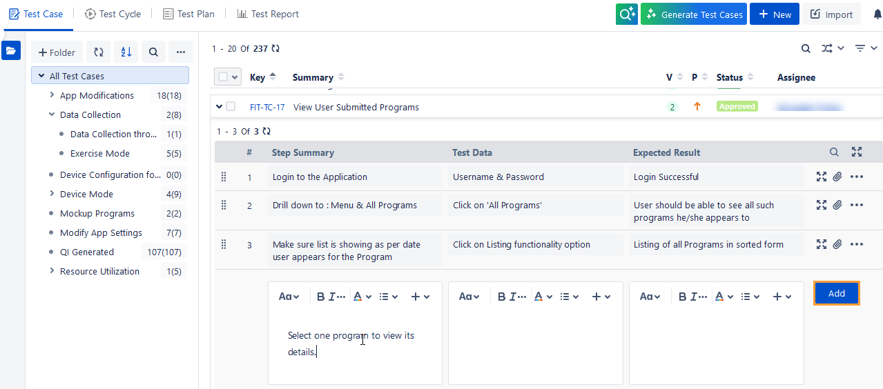 Add Test Steps from List View Add Test Steps from List View