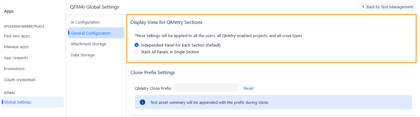 Display View for QMetry Sections Display View for QMetry Sections