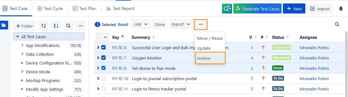 Archive Bulk Test Cases Archive Bulk Test Cases