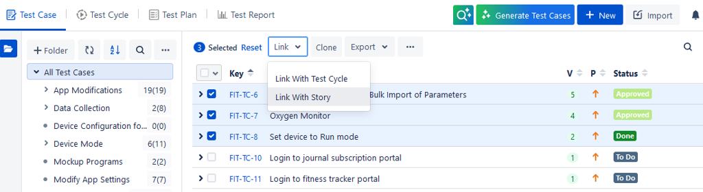 Link with Story Option TC List View Link with Story Option TC List View