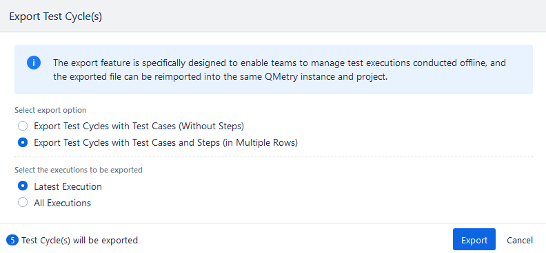 Export Test Cycles Export Test Cycles