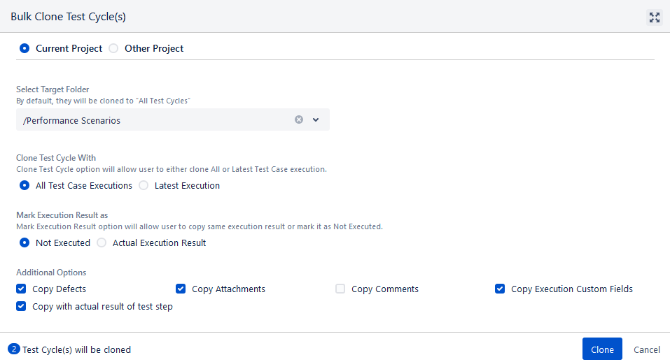 Bulk Clone Test Cycle Dialog Box Bulk Clone Test Cycle Dialog Box