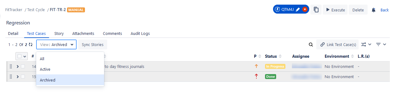View Archived Test Cases Test Cycle View Archived Test Cases Test Cycle