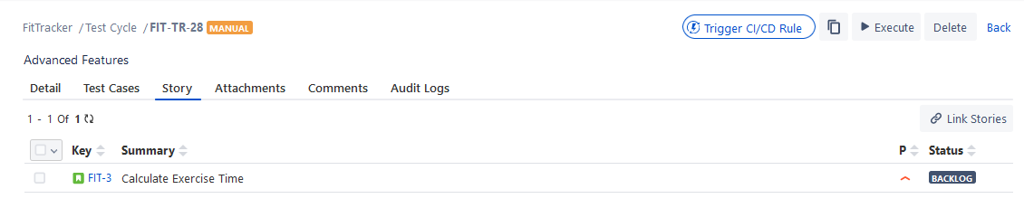 Story Tab in Test Cycle Story Tab in Test Cycle