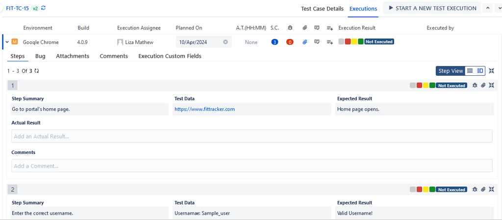 Grid View Execution Screen Grid View Execution Screen
