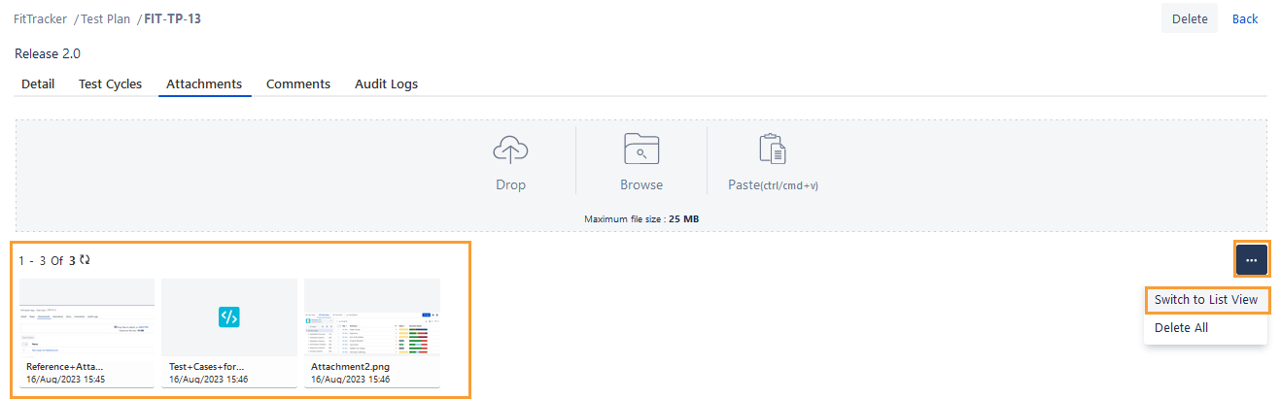Test Plan Attachment Switch to List View Test Plan Attachment Switch to List View