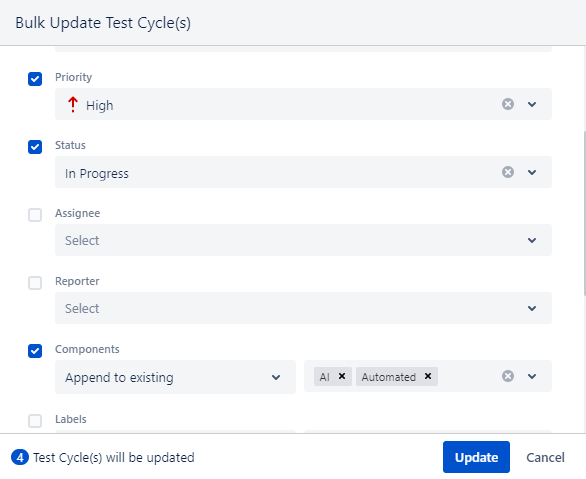 Bulk Update Test Cycle from List View Bulk Update Test Cycle from List View
