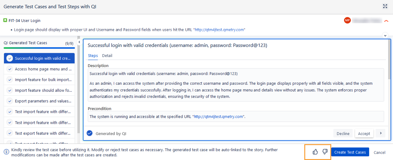 Feedback on Generate TC Feedback on Generate TC