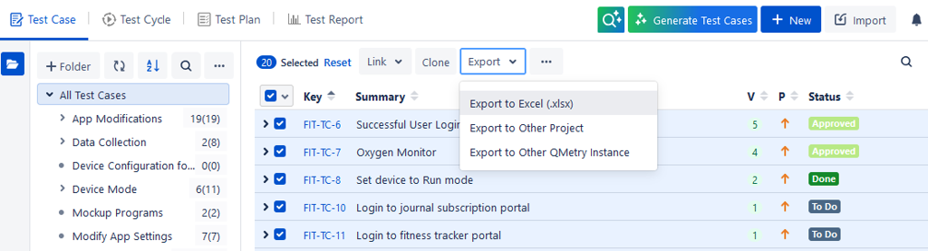 Test Case Export Option Test Case Export Option