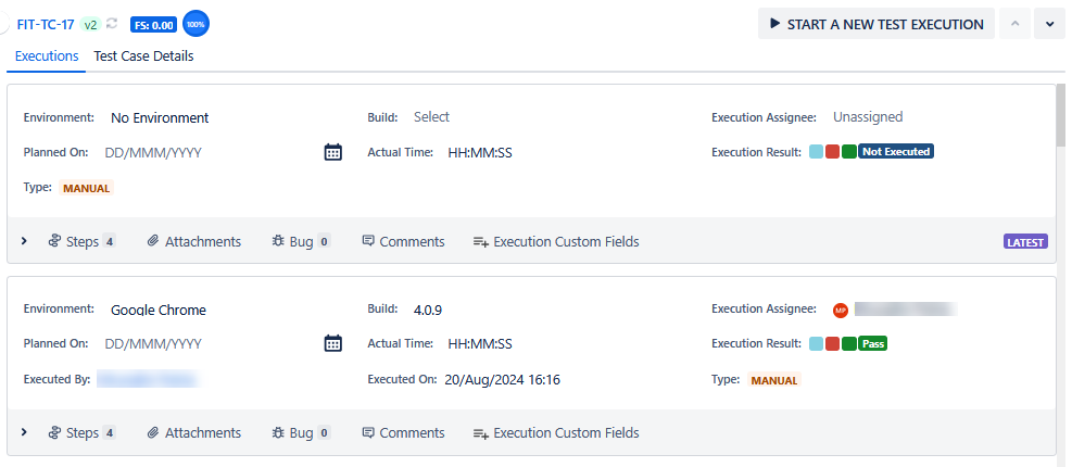 Single TC New Execution Grid View Single TC New Execution Grid View