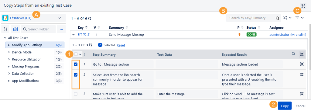 Select Test Steps to Copy Select Test Steps to Copy
