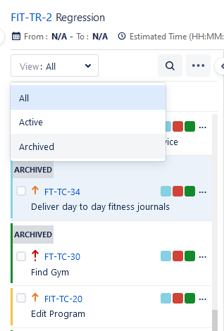 Filter on Archived Test Cases on Grid View Filter on Archived Test Cases on Grid View