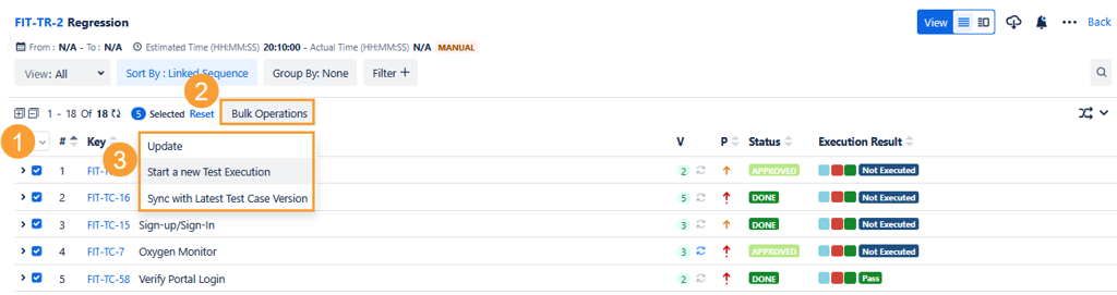 Multiple TCs New Execution List View Multiple TCs New Execution List View