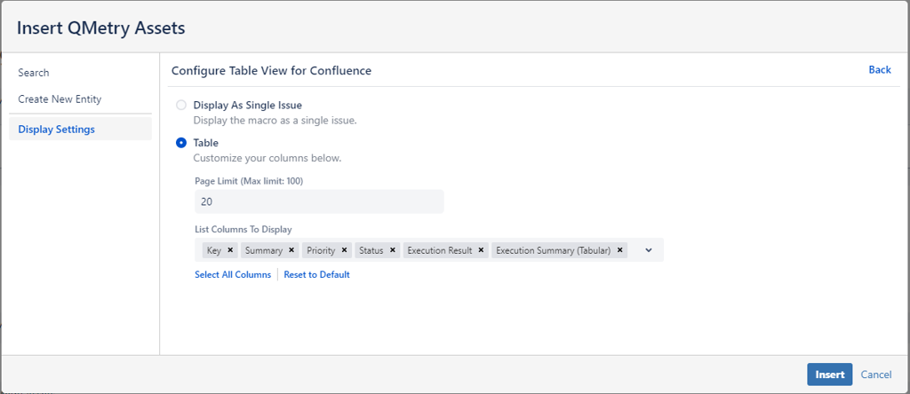Display as Table Display as Table