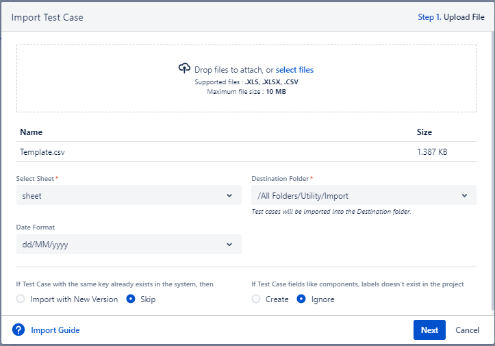 Select TC File to Import Import Test Case Dialog