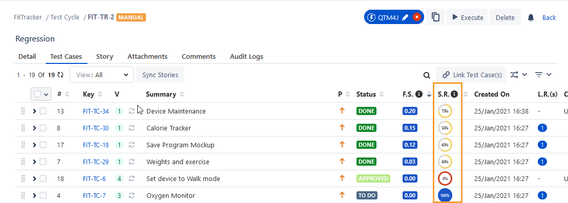 Success Rate on Test Cycle Detail Page Success Rate on Test Cycle Detail Page