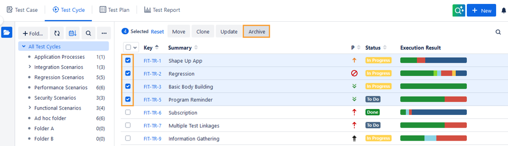 Bulk Archive Test Cycles Bulk Archive Test Cycles