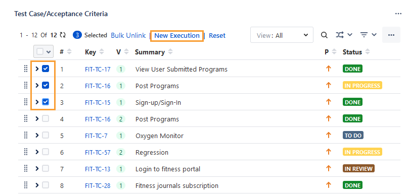 Create New Executions for Bulk Test Cases
