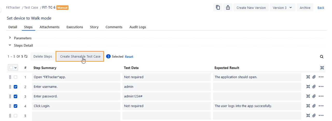 Create Shareable Test Case Create Shareable Test Case
