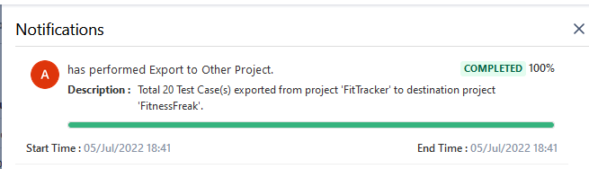Export to Other Project Notification Export to Other Project Notification