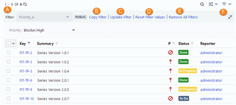 Options on Test Plan Filter Screen Options on Test Plan Filter Screen