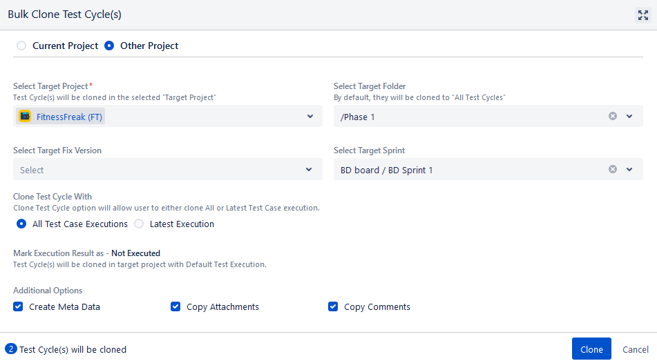 Bulk Clone Test Cycle to Other Project Bulk Clone Test Cycle to Other Project