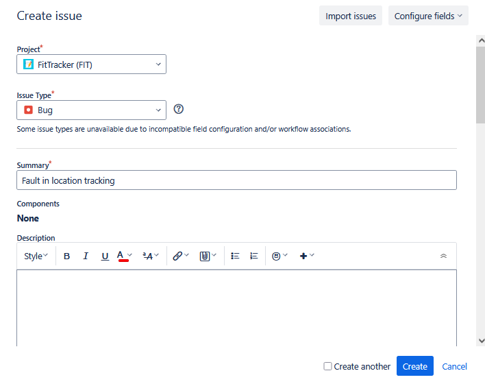 Create Issue Type Bug Create Issue Type Bug