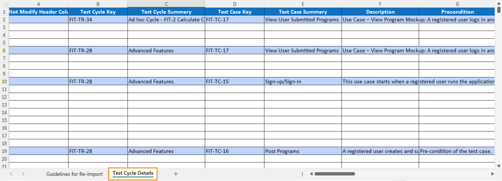 Excel File Containing Test Cycles Excel File Containing Test Cycles