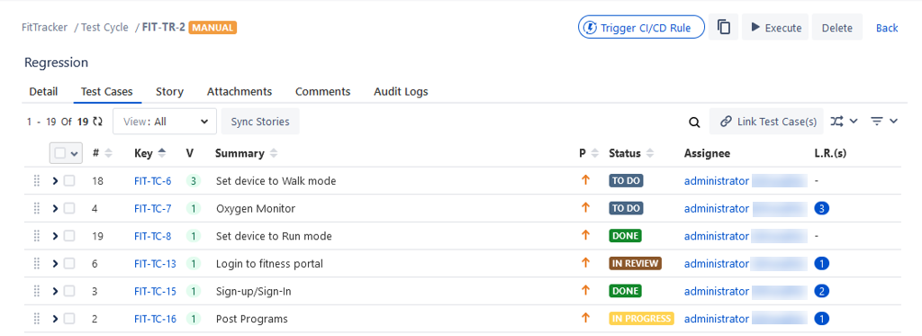 Test Caes Tab in Test Cycle Test Caes Tab in Test Cycle