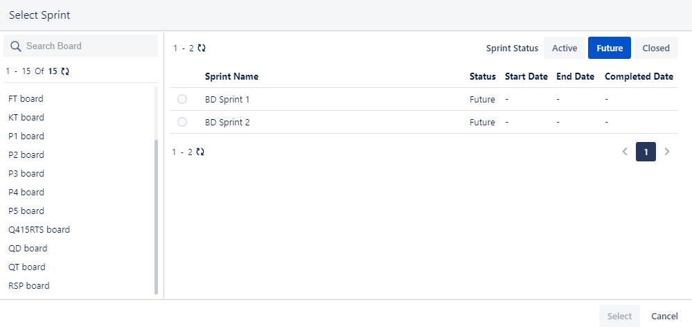 Select Sprint for Test Case Select Sprint for Test Case