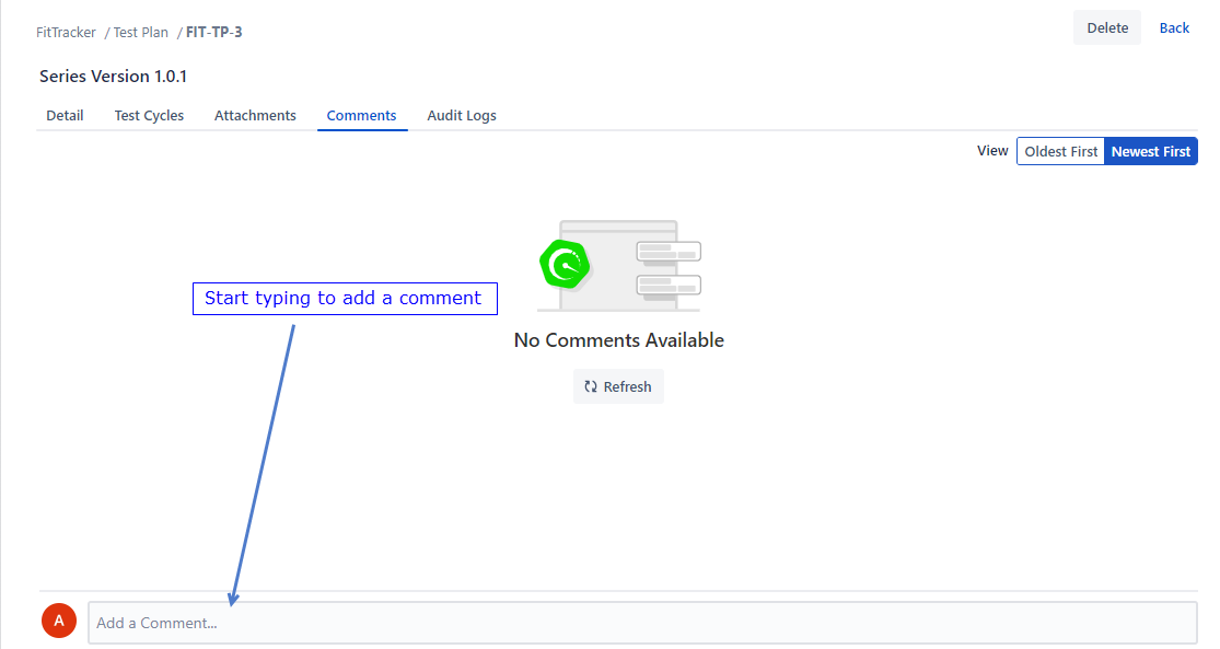 Add Comments for Test Plan Add Comments for Test Plan