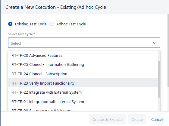 New Execution Existing Test Cycle