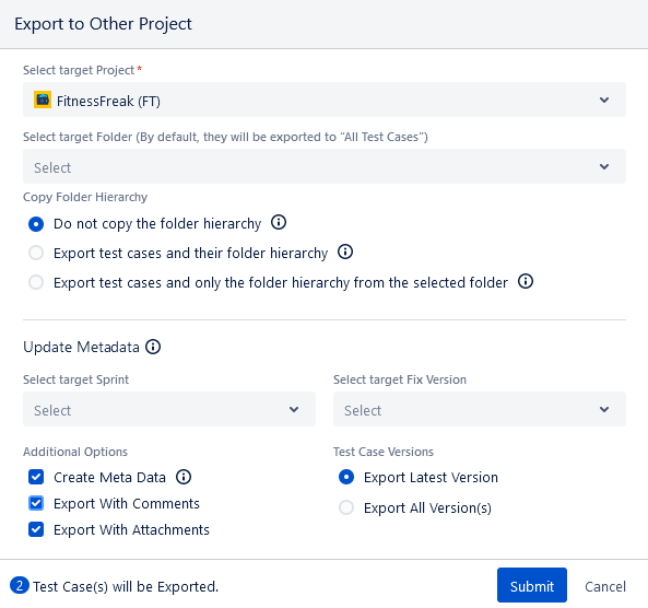 Export to Other Project Options Export to Other Project Options