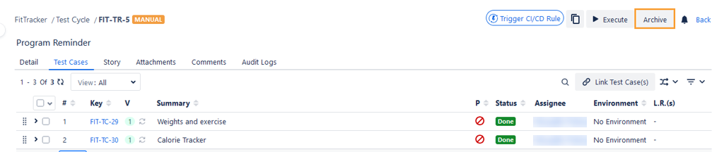Archive a Test Cycle from Detail Page Archive a Test Cycle from Detail Page