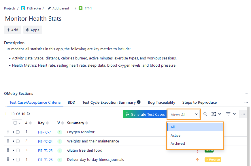 Jira Story Executions Tab Jira Story Executions Tab