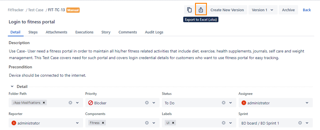 Export a Single Test Case to Excel Export a Single Test Case to Excel