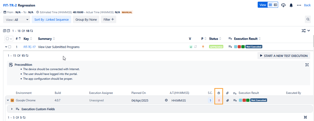 Link Defects List View Link Defects List View